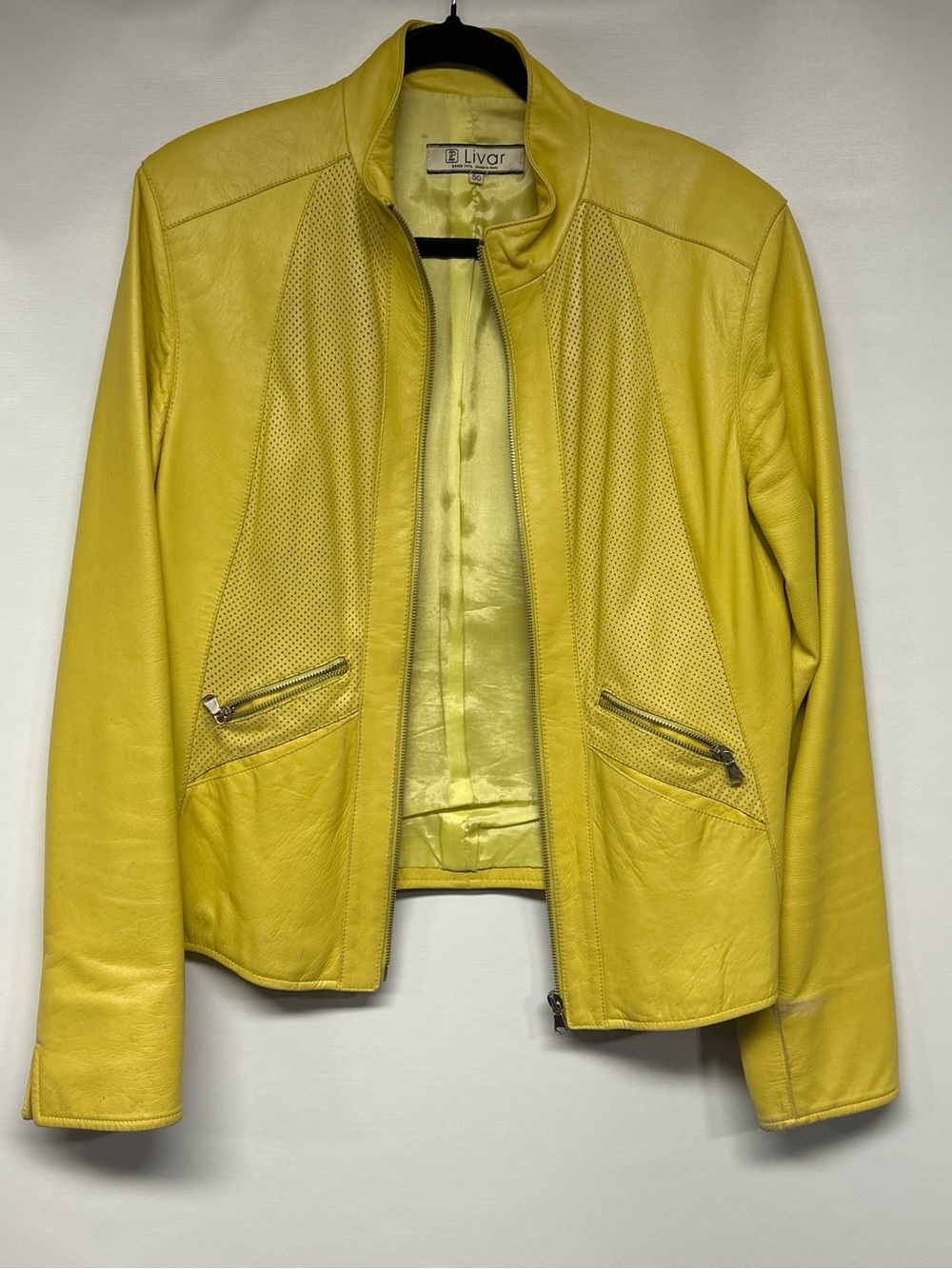 Women's Yellow Leather Moto Jacket